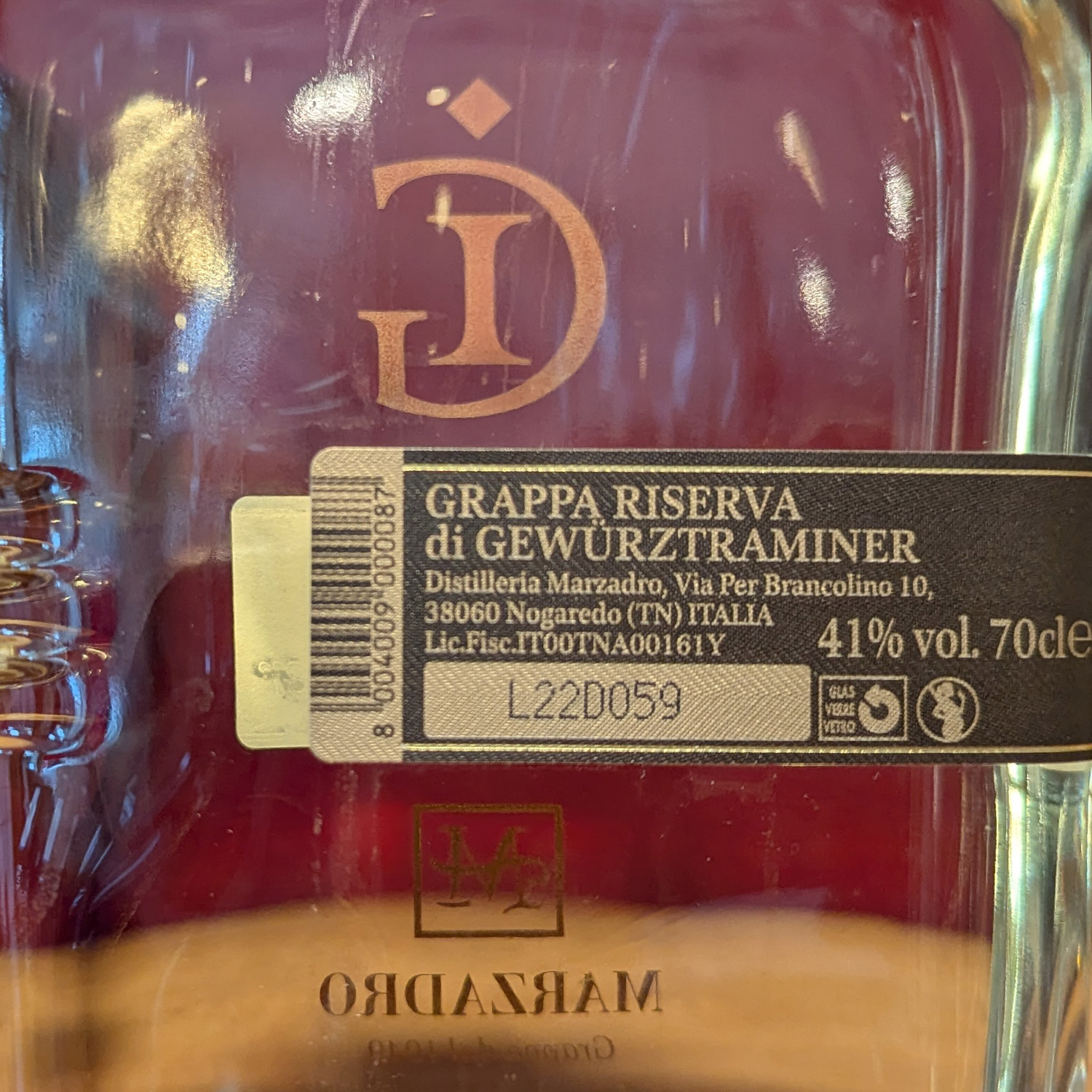 Marzadro Giare Grappa Riserva Gewürztraminer 