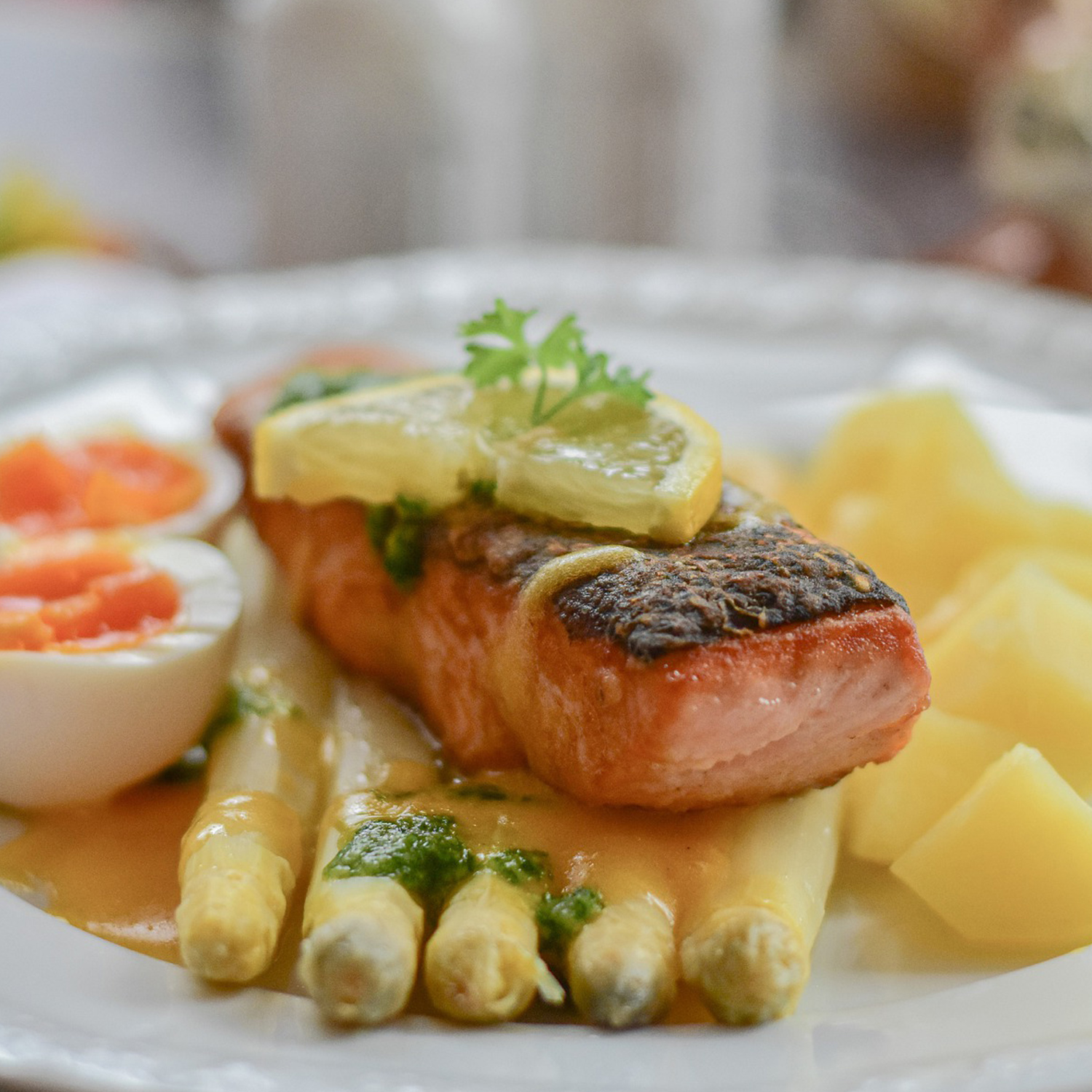 Lachs mit Spargel zum Essen