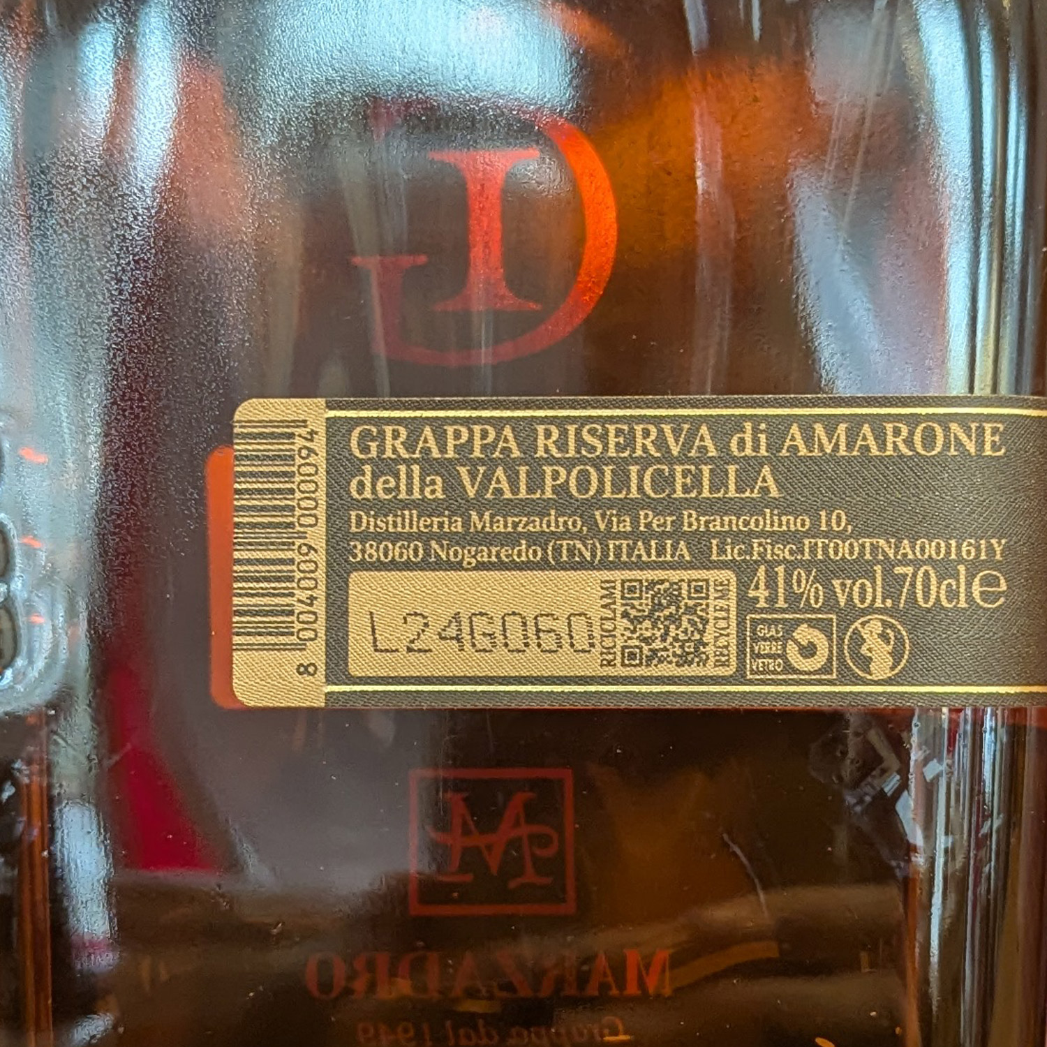 Marzadro Giare Grappa Riserva Amarone